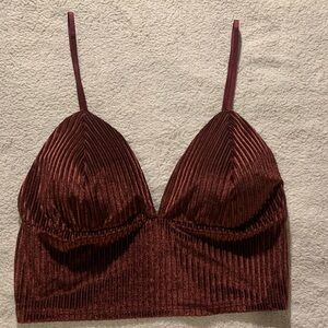 BOZZOLO BURGUNDY BROWN SUEDE CROP TOP